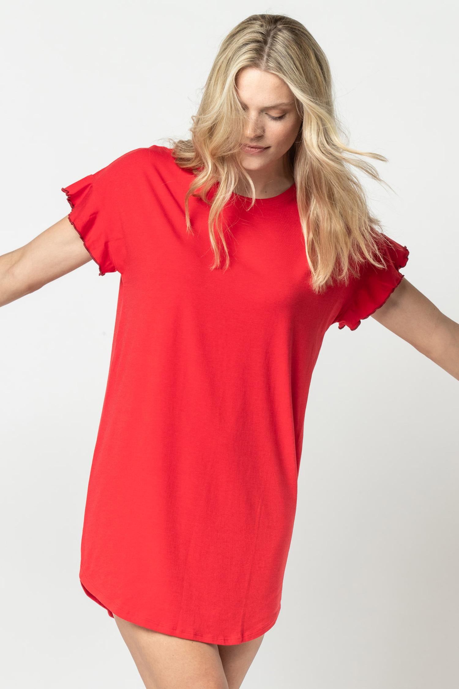 Flutter Sleeve Sleep Dress Womens Dress Cherry A1