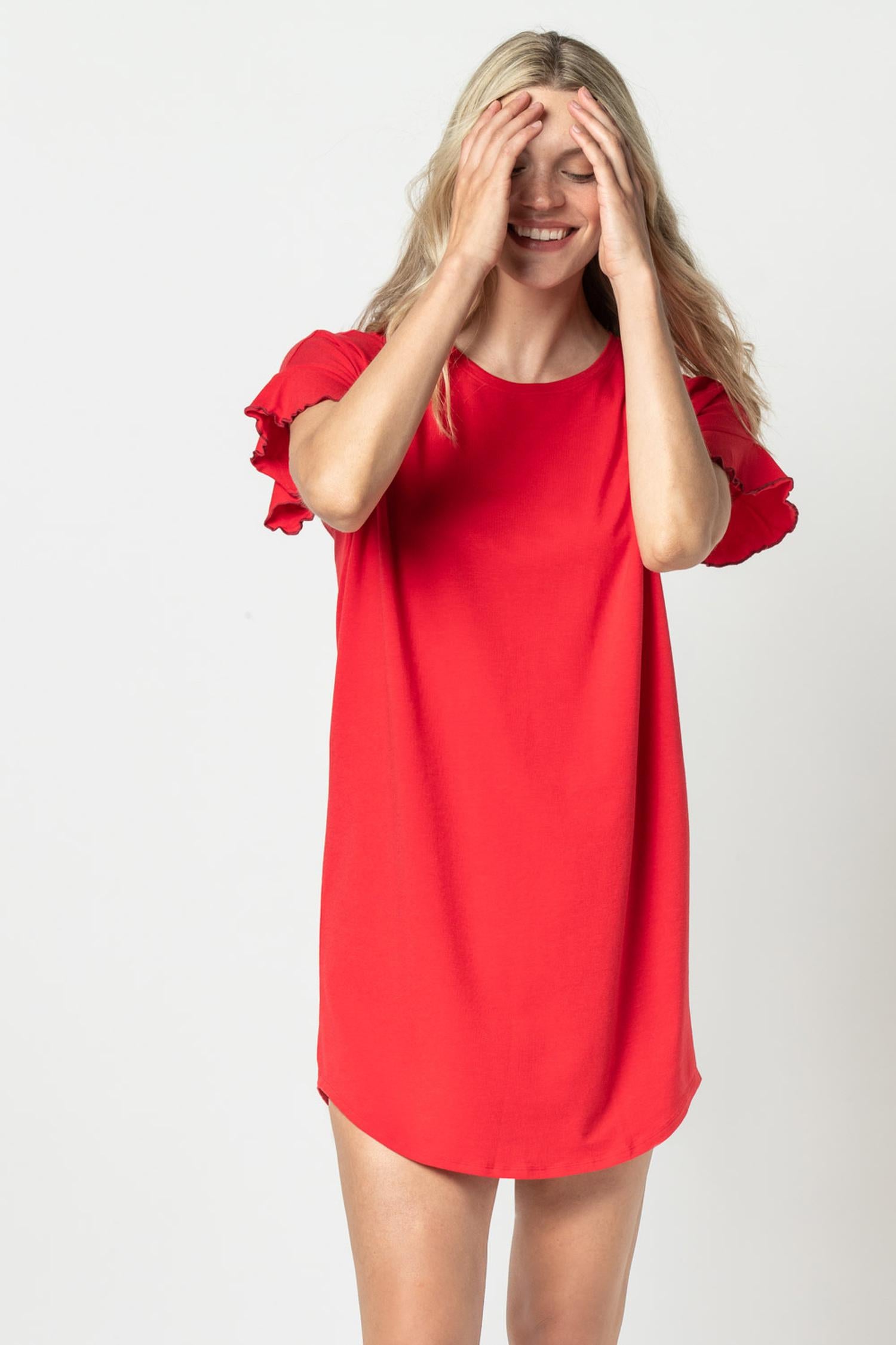 Flutter Sleeve Sleep Dress Womens Dress Cherry A6