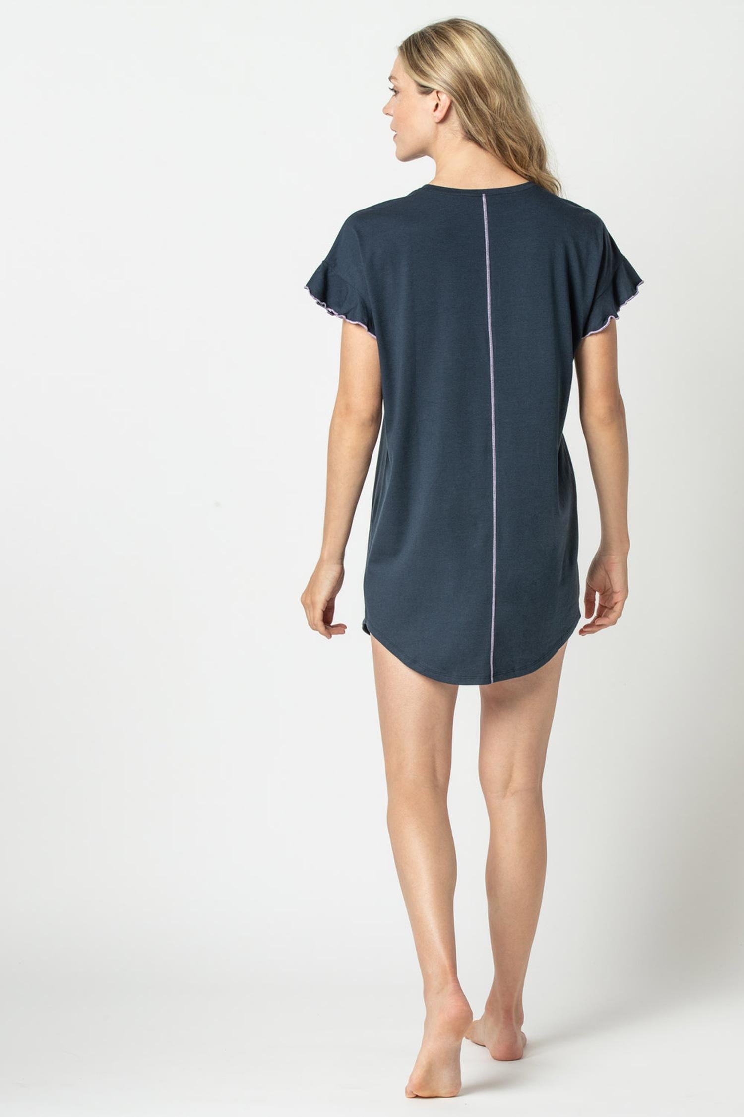 Flutter Sleeve Sleep Dress Womens Dress Dark Navy A2