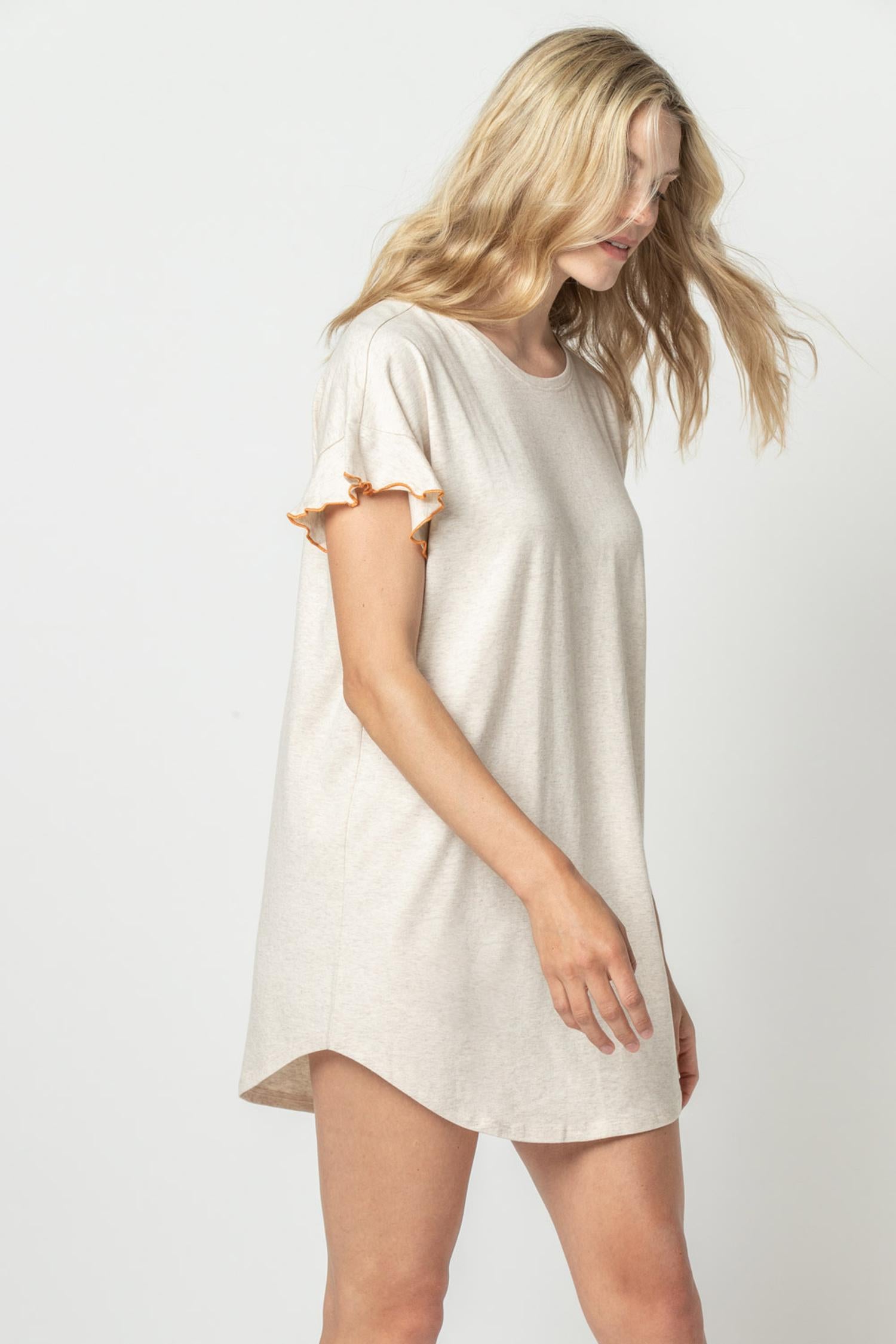 Flutter Sleeve Sleep Dress Womens Dress Oatmeal A3