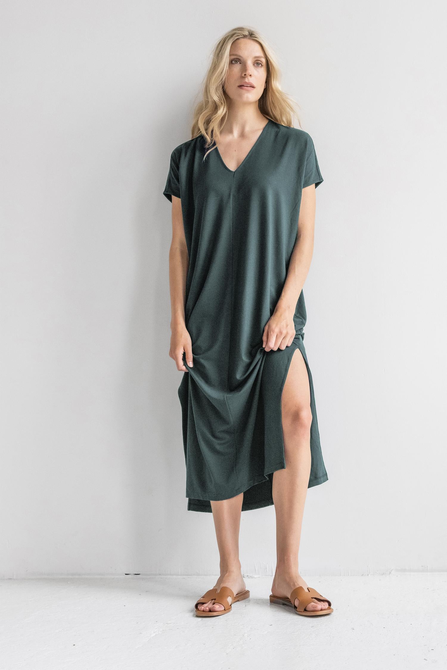 Double V-Neck Maxi Dress Womens Dress Mineral A1