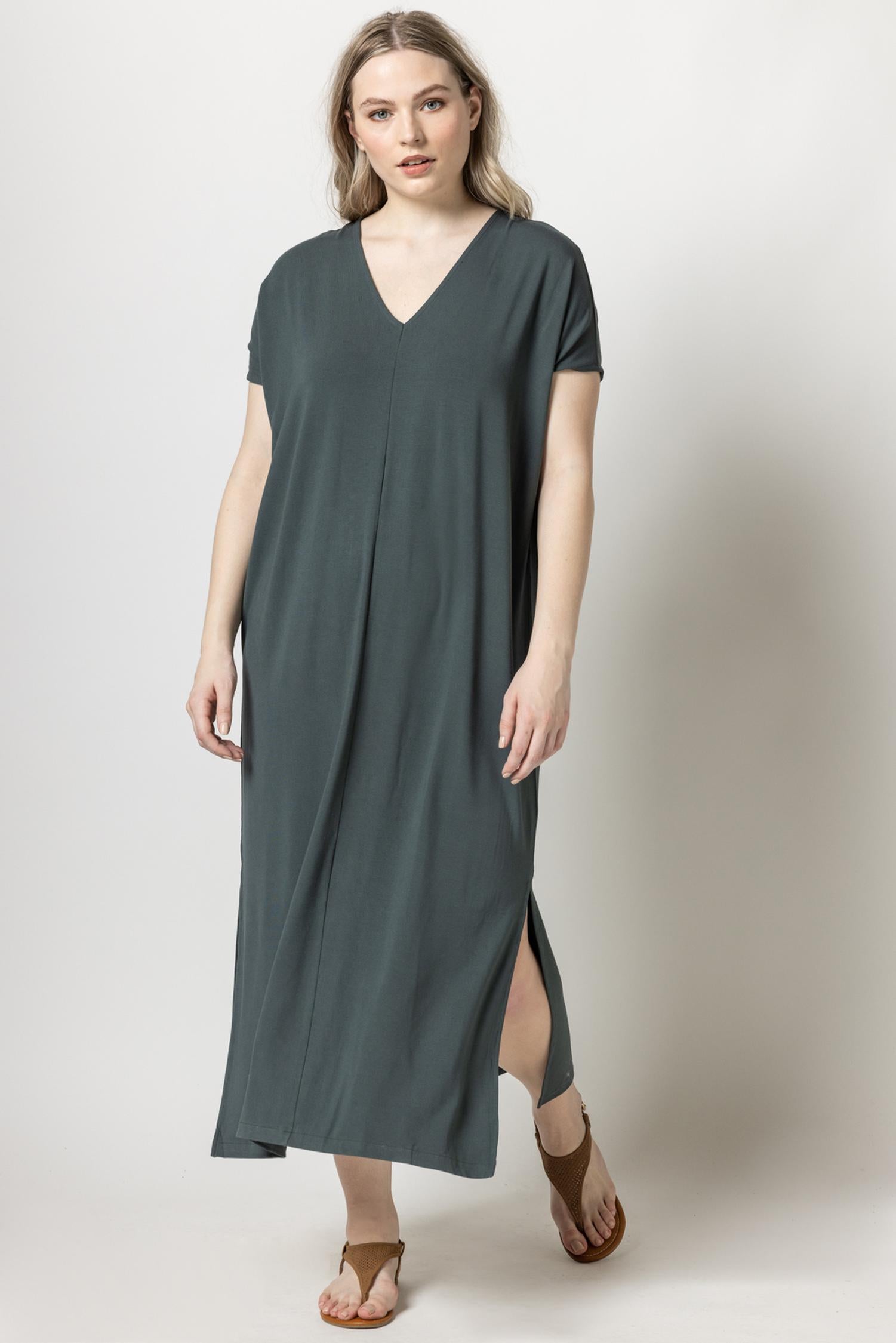 Double V-Neck Maxi Dress Womens Dress Mineral A6