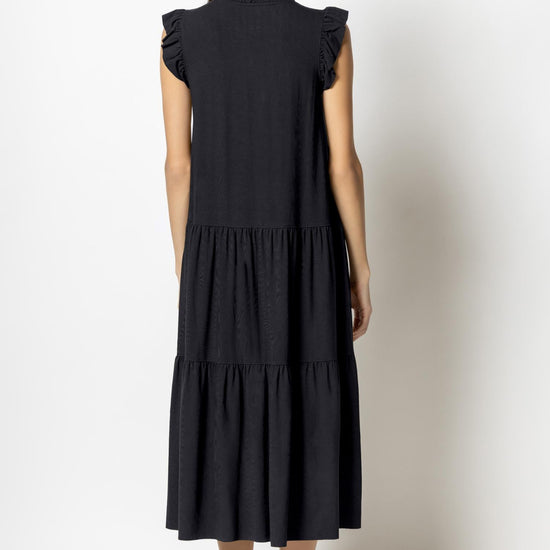 Ruffle Trim Peplum Maxi Womens Dress Black A2