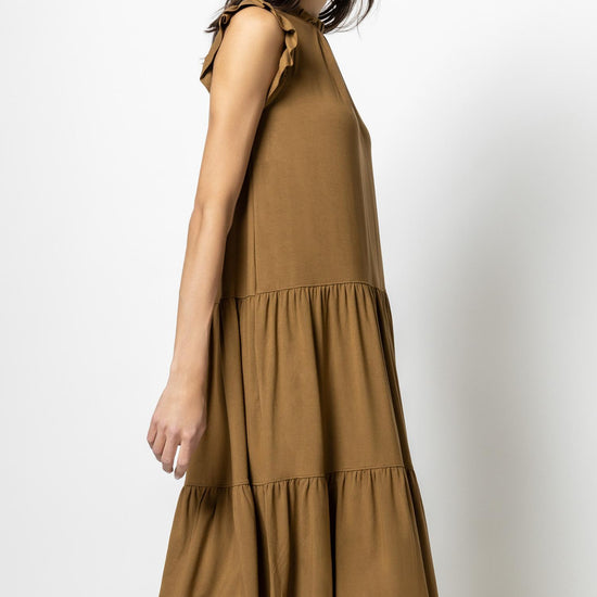Ruffle Trim Peplum Maxi Womens Dress Toffee A3