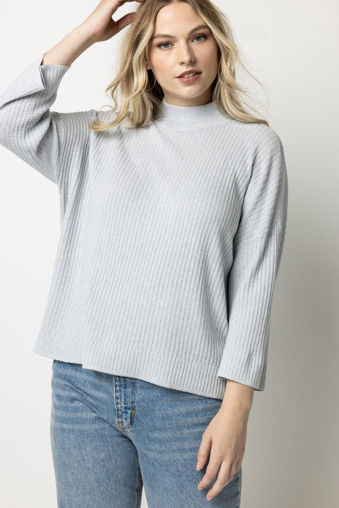 3/4 Sleeve Boxy Mock Neck Sweater