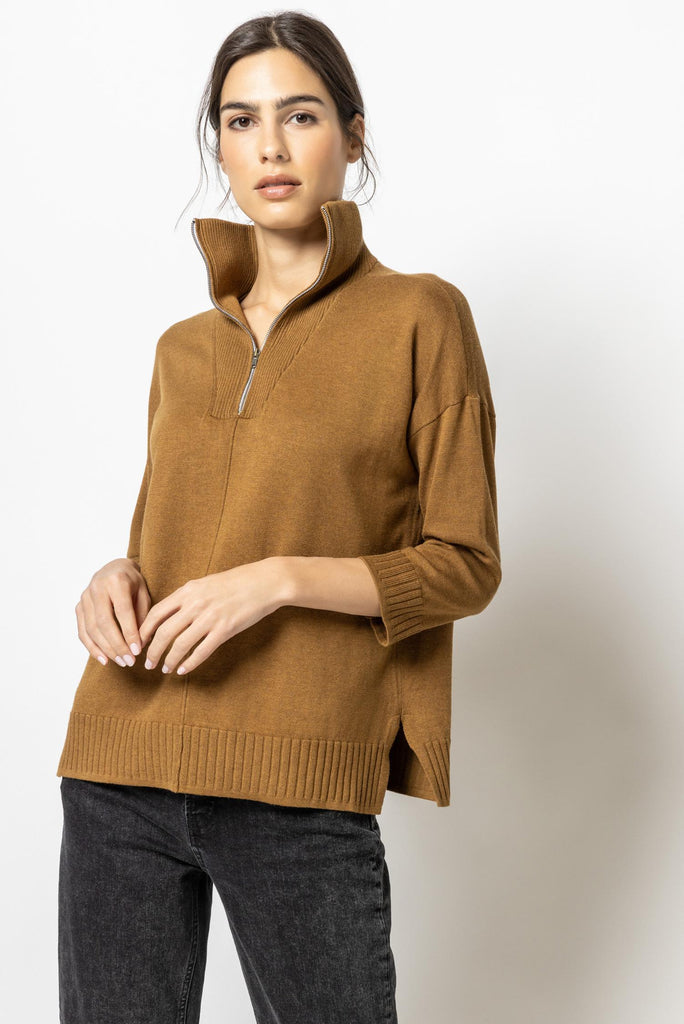 3/4 Sleeve Half Zip Sweater