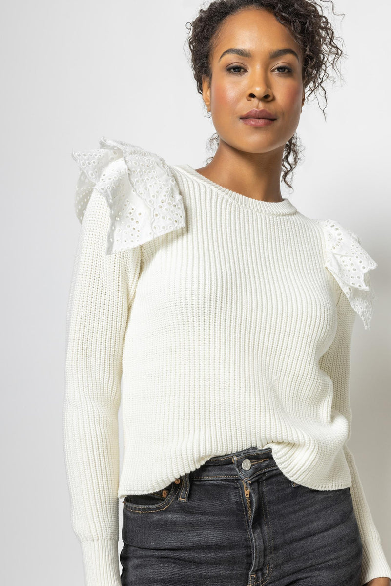 Eyelet Trimmed Crewneck Sweater