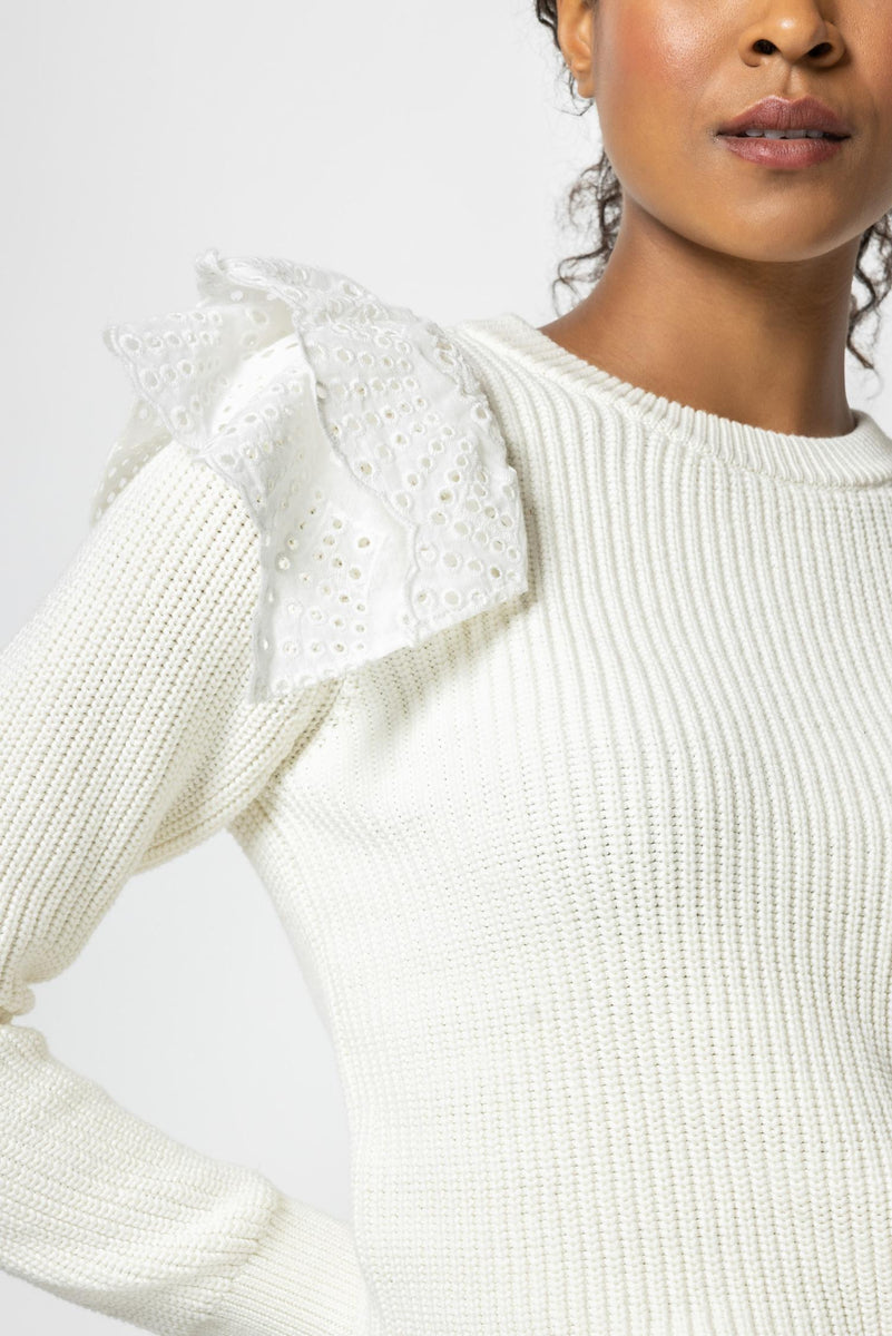 Eyelet Trimmed Crewneck Sweater