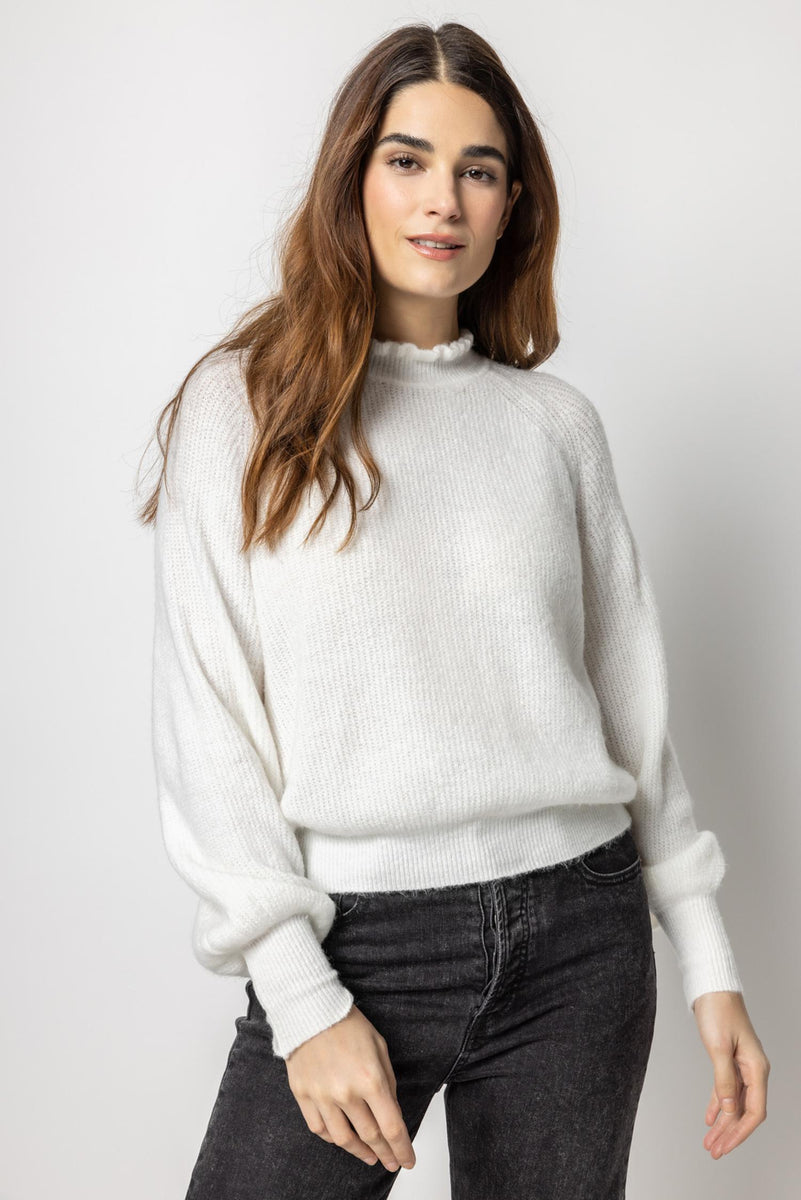 Oversized Ruffle Neck Raglan Sweater