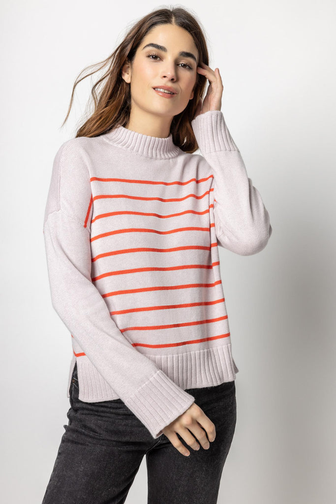 Easy Striped Mock Neck Sweater