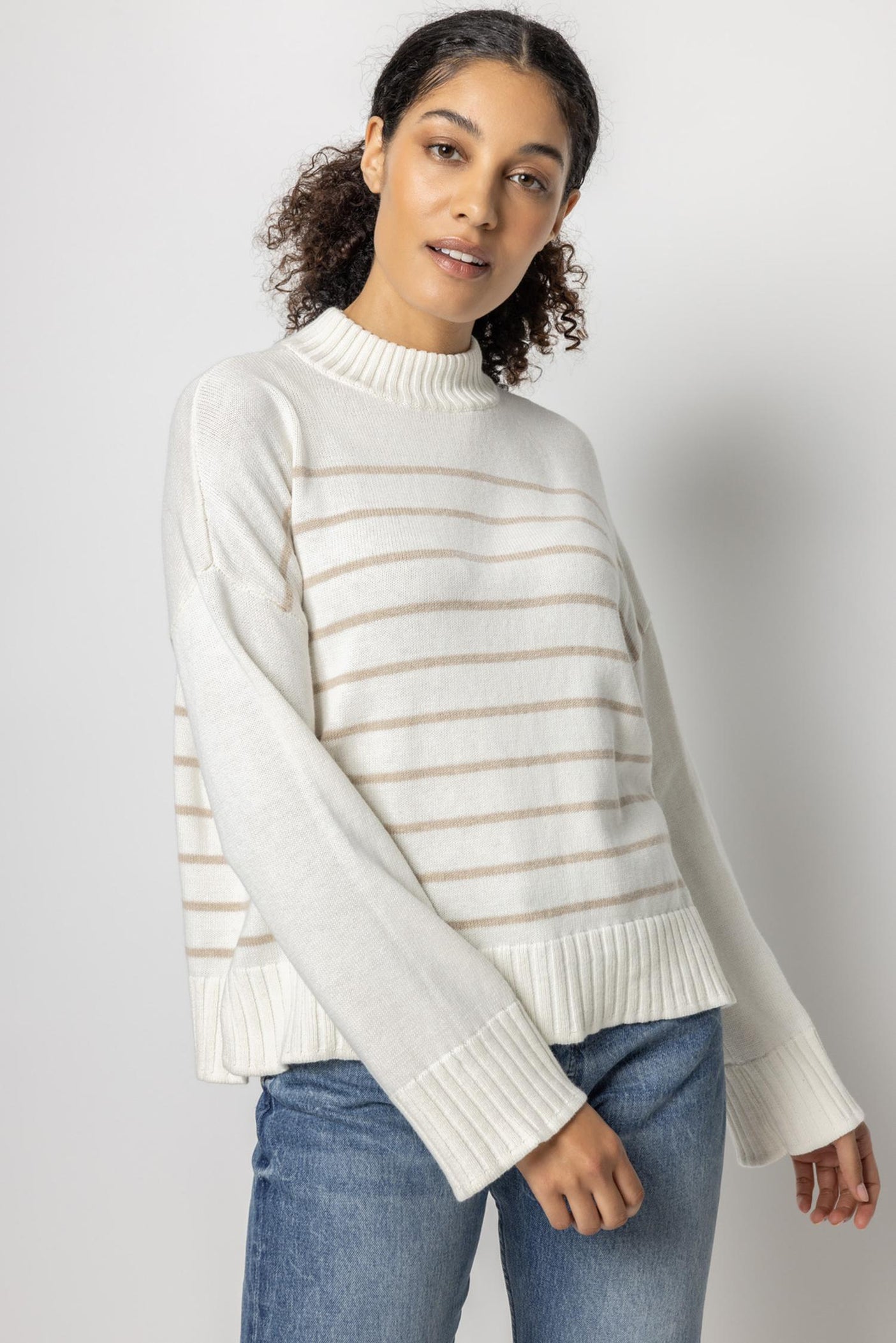 Easy Striped Mock Neck Sweater