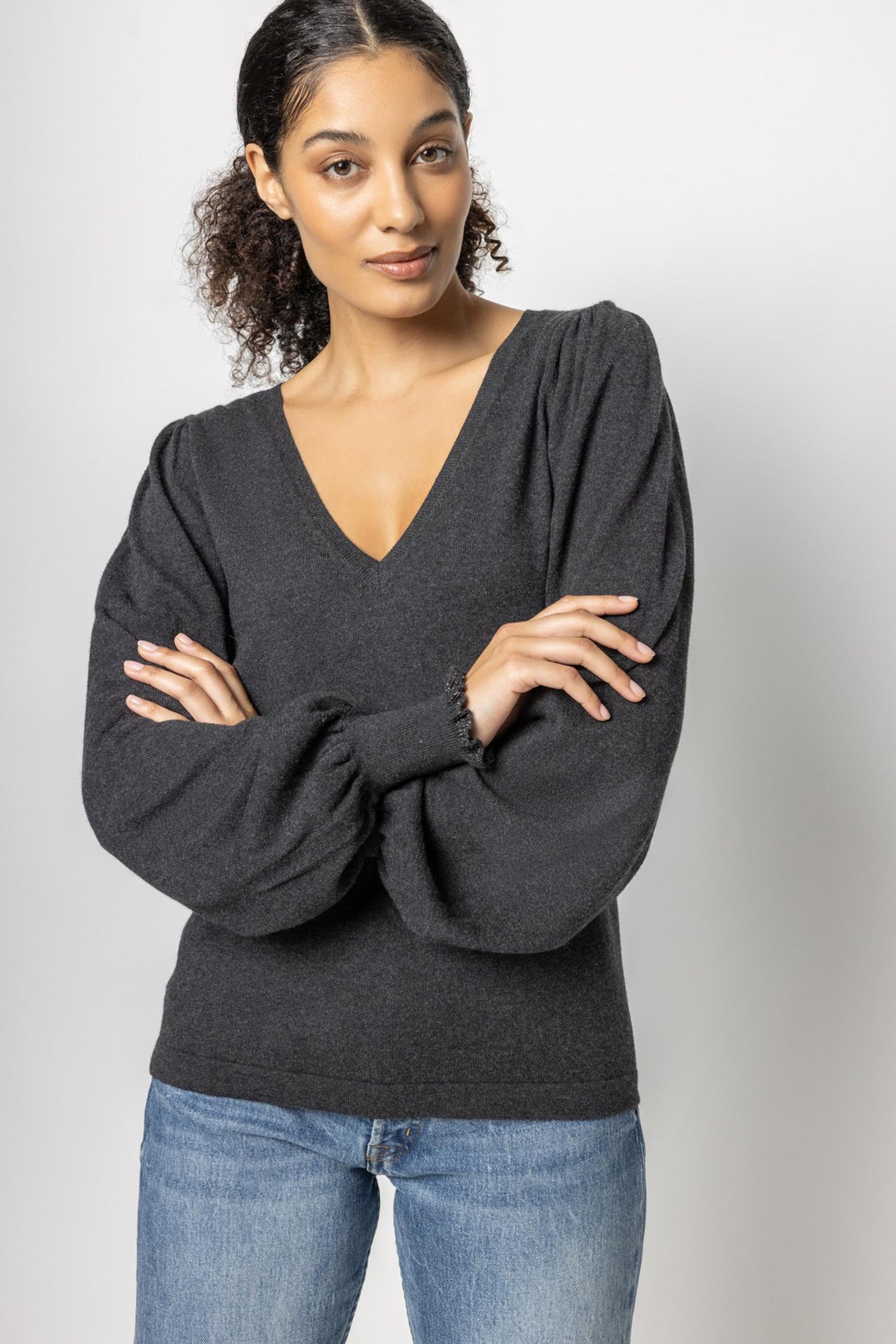 Puff Sleeve V-Neck Sweater