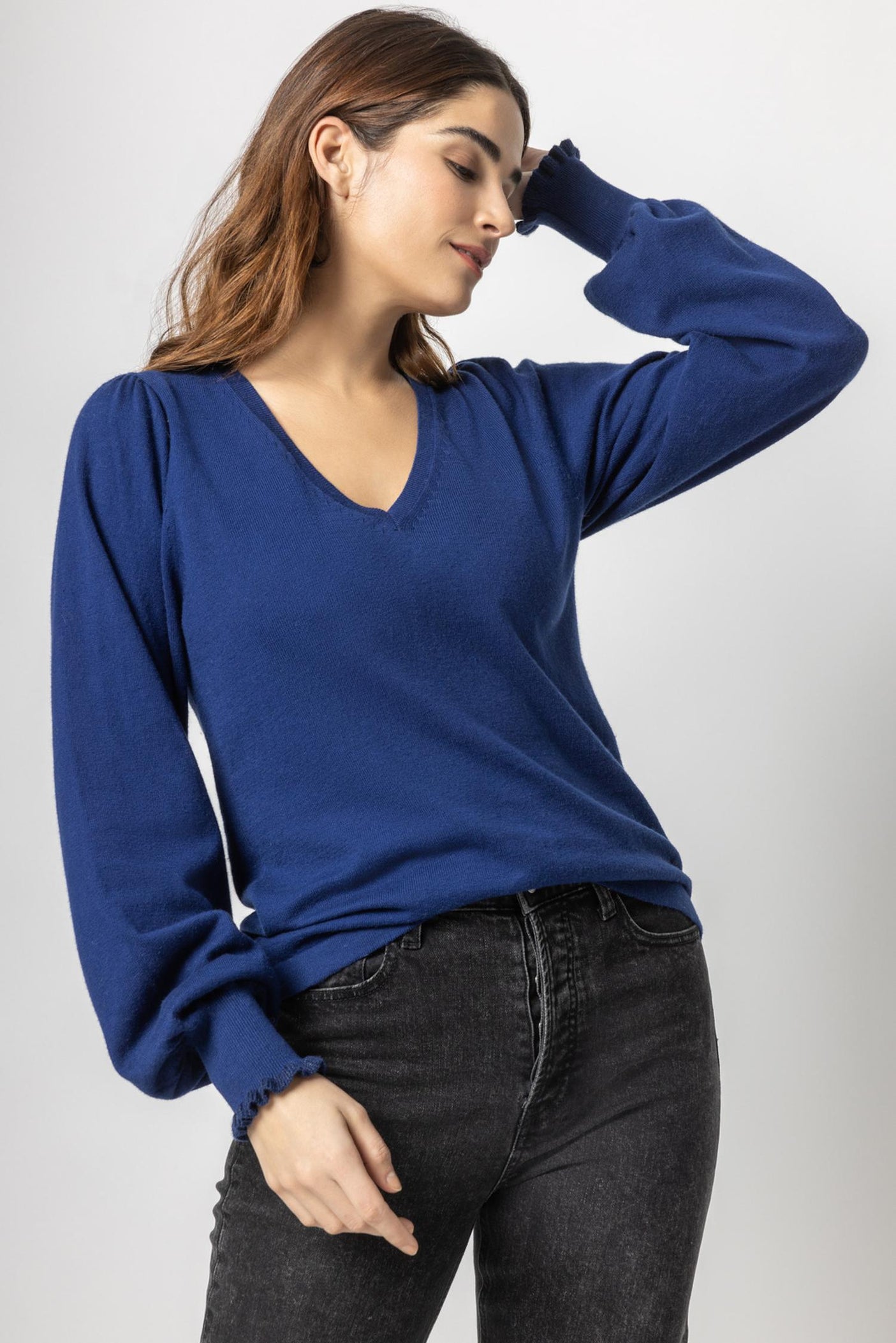 Puff Sleeve V-Neck Sweater