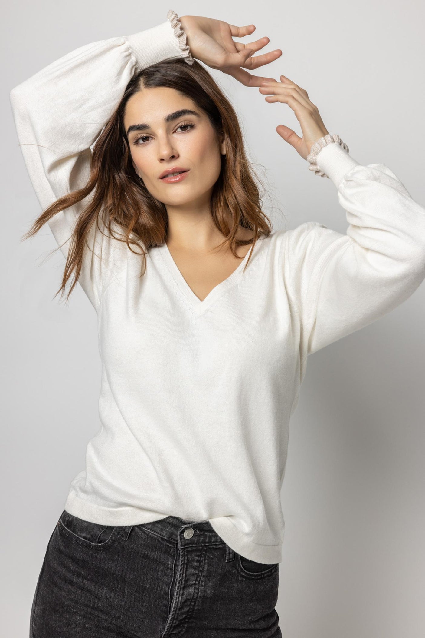 Puff Sleeve V-Neck Sweater