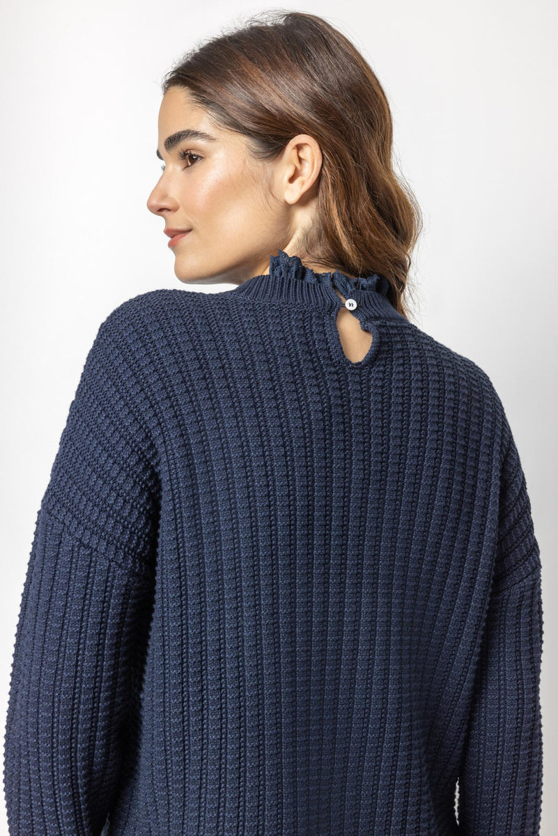 Eyelet Trimmed Crewneck Sweater