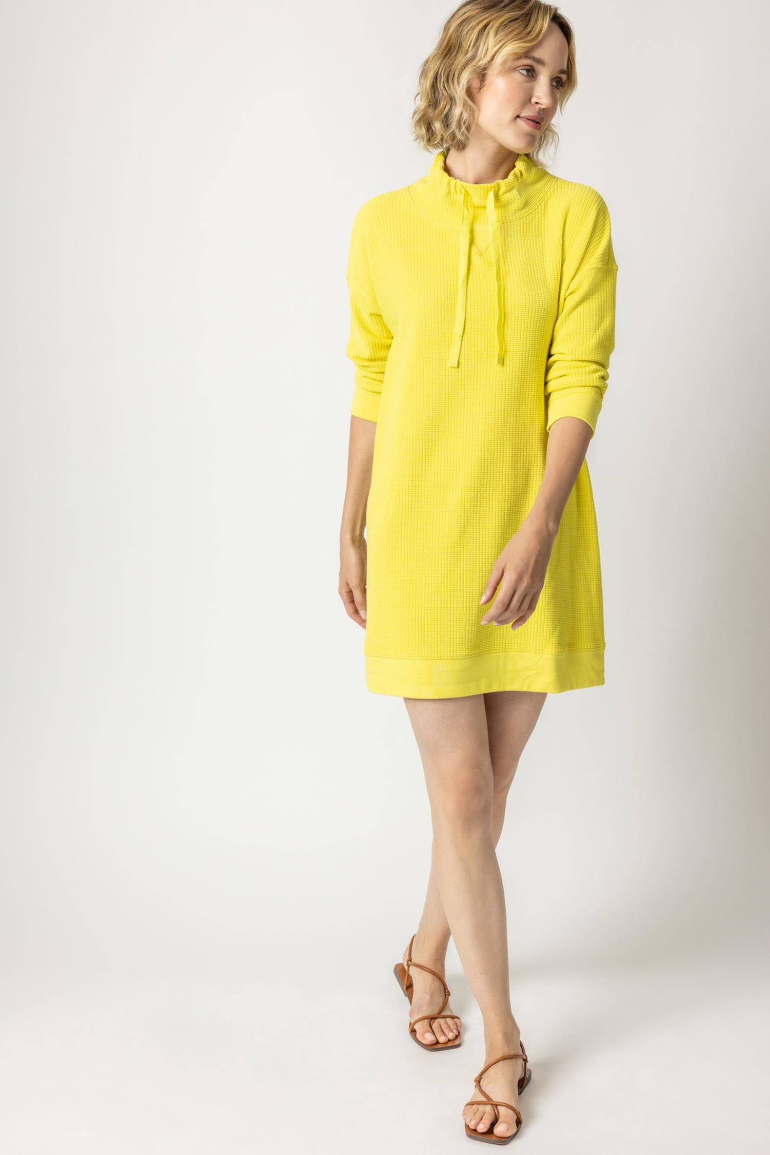 3/4 Sleeve Mock Neck Dress Womens Dress Canary A2