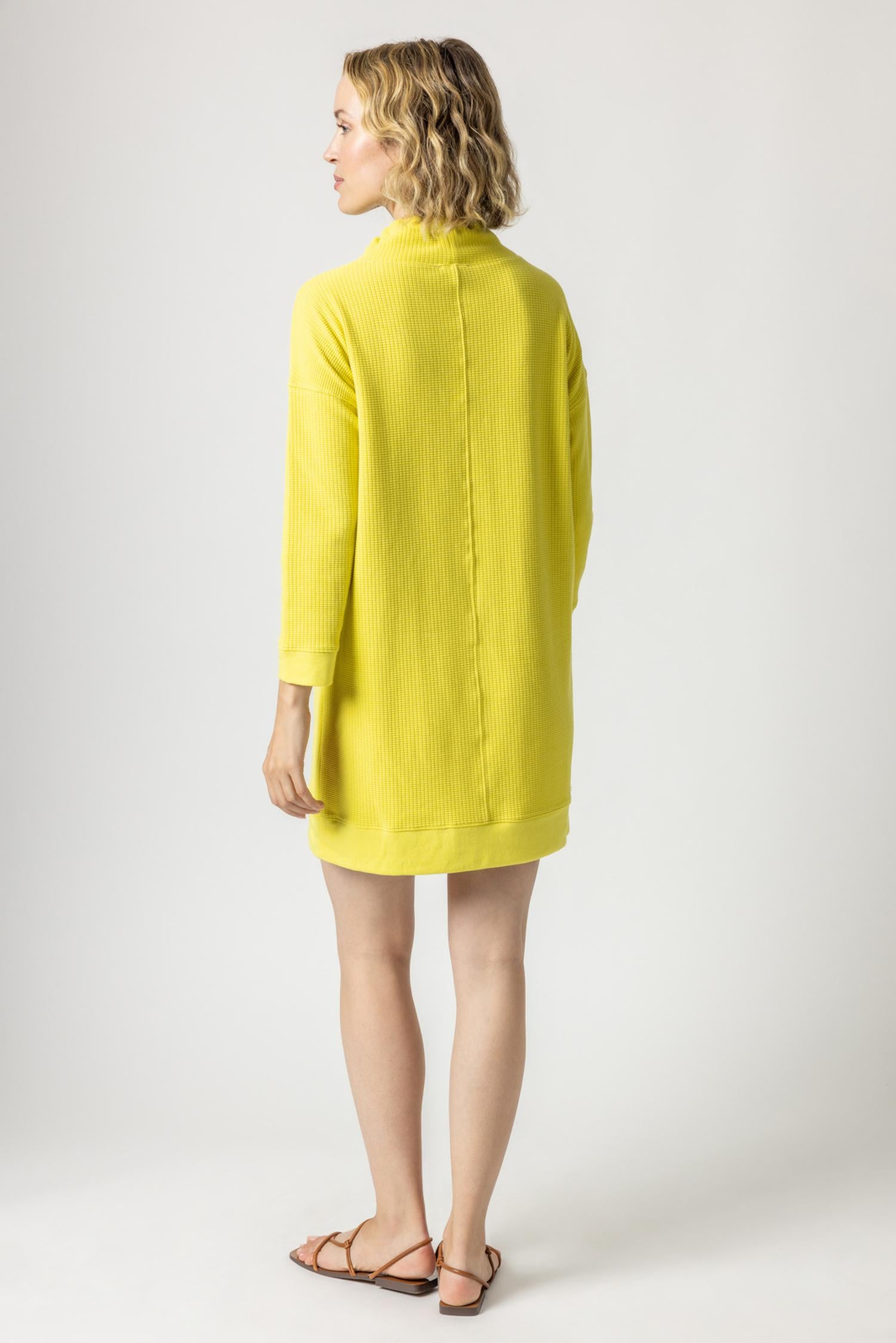 3/4 Sleeve Mock Neck Dress Womens Dress Canary A3