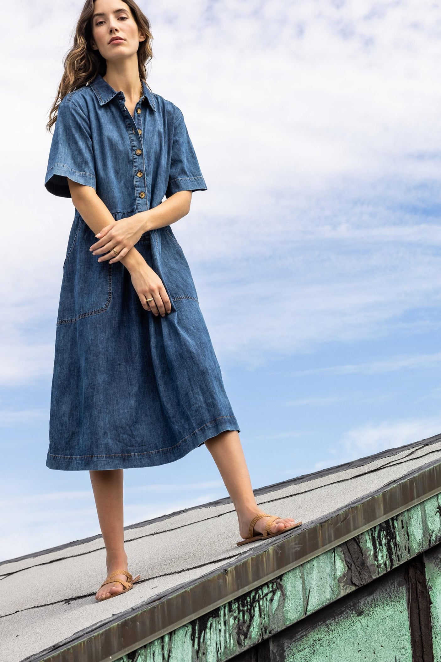 Blue Half Denim Button Up Shirt Dress | Dresses | Femme Luxe UK