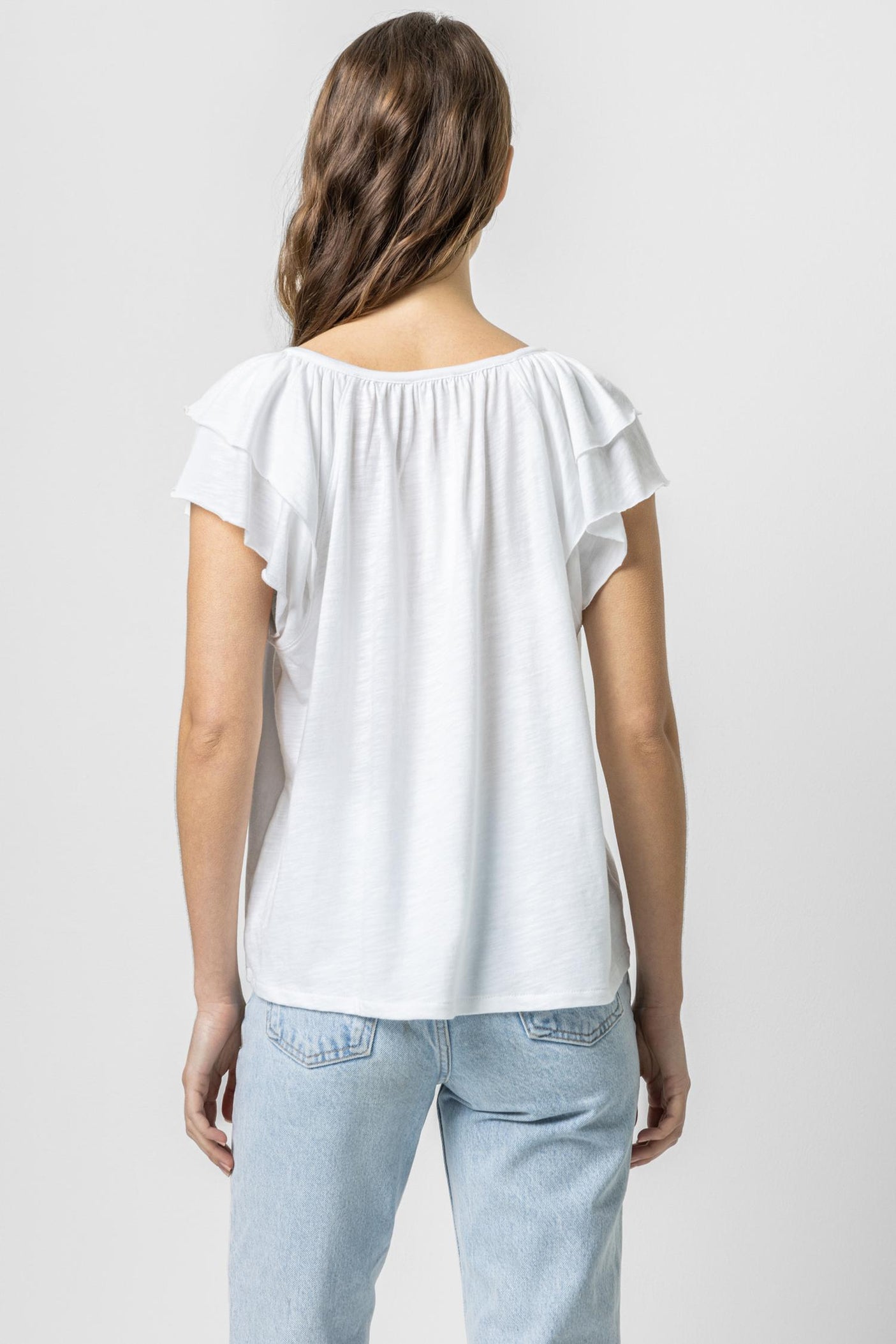 Ruffle Sleeve Keyhole Top