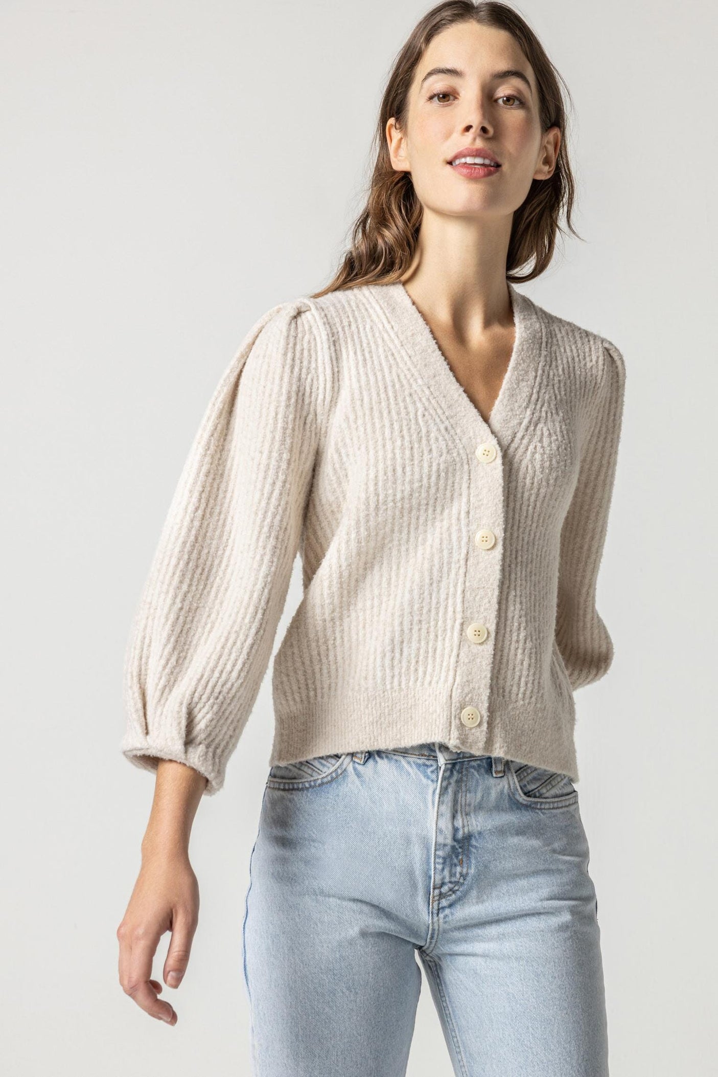Puffed sleeves crop sweater - Woman