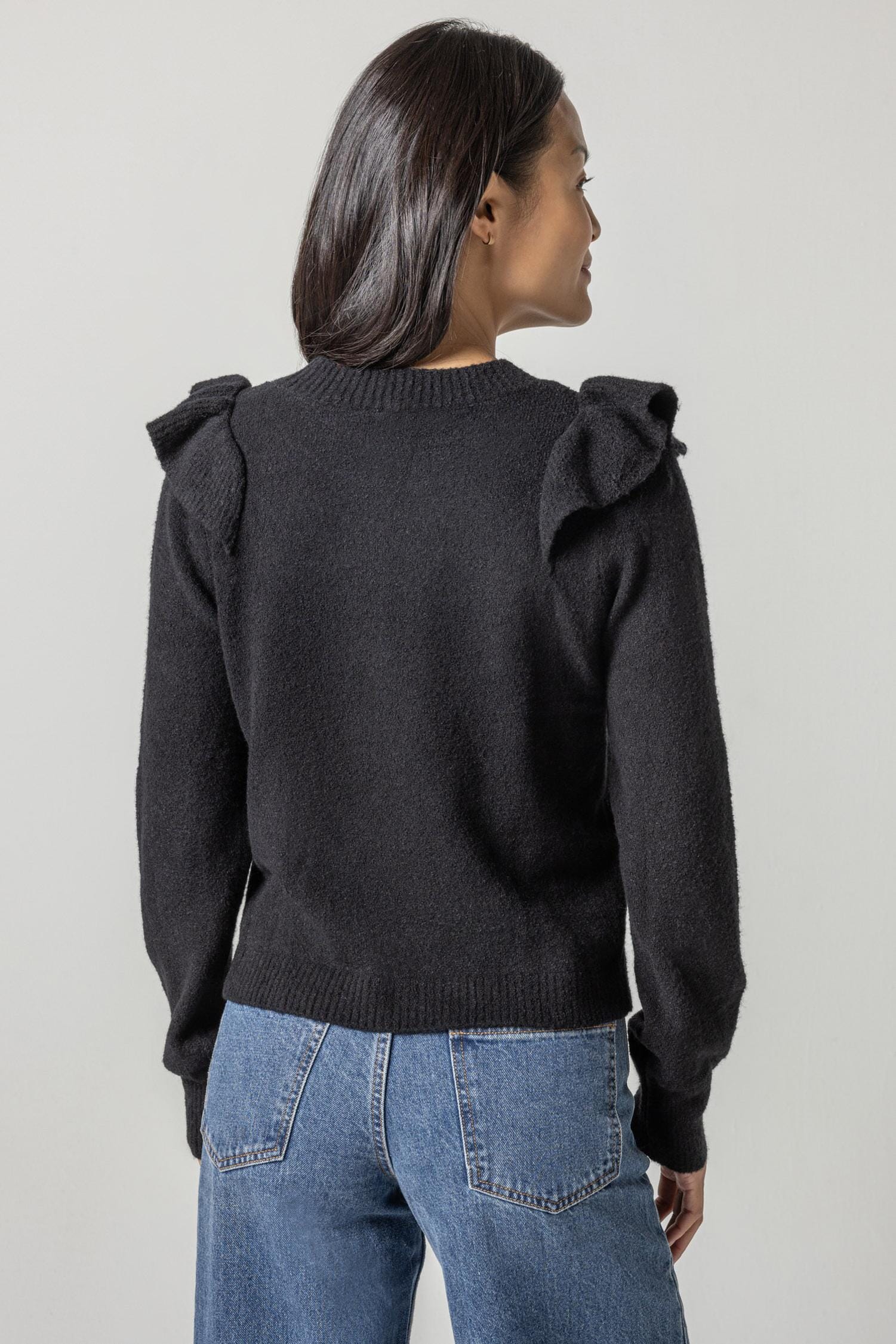 Easy Ruffle Crewneck Sweater Womens Sweater Black A2