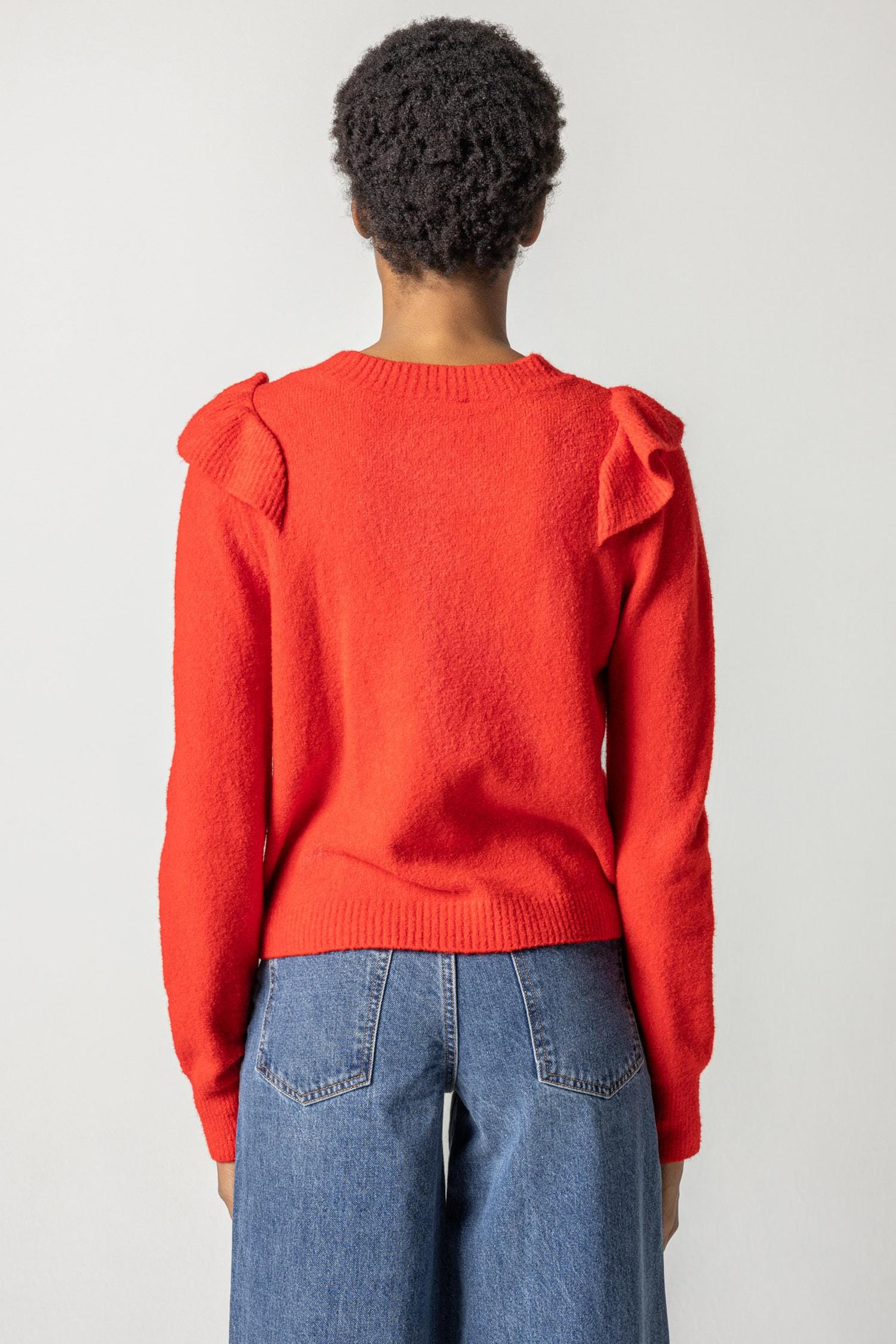 Easy Ruffle Crewneck Sweater Womens Sweater Flame A2