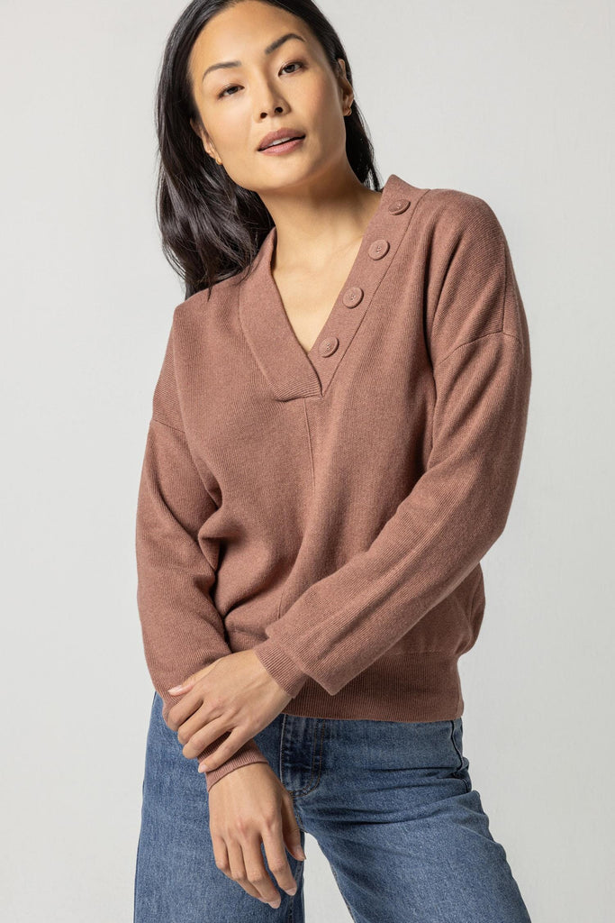 Easy Button Shawl Collar Sweater