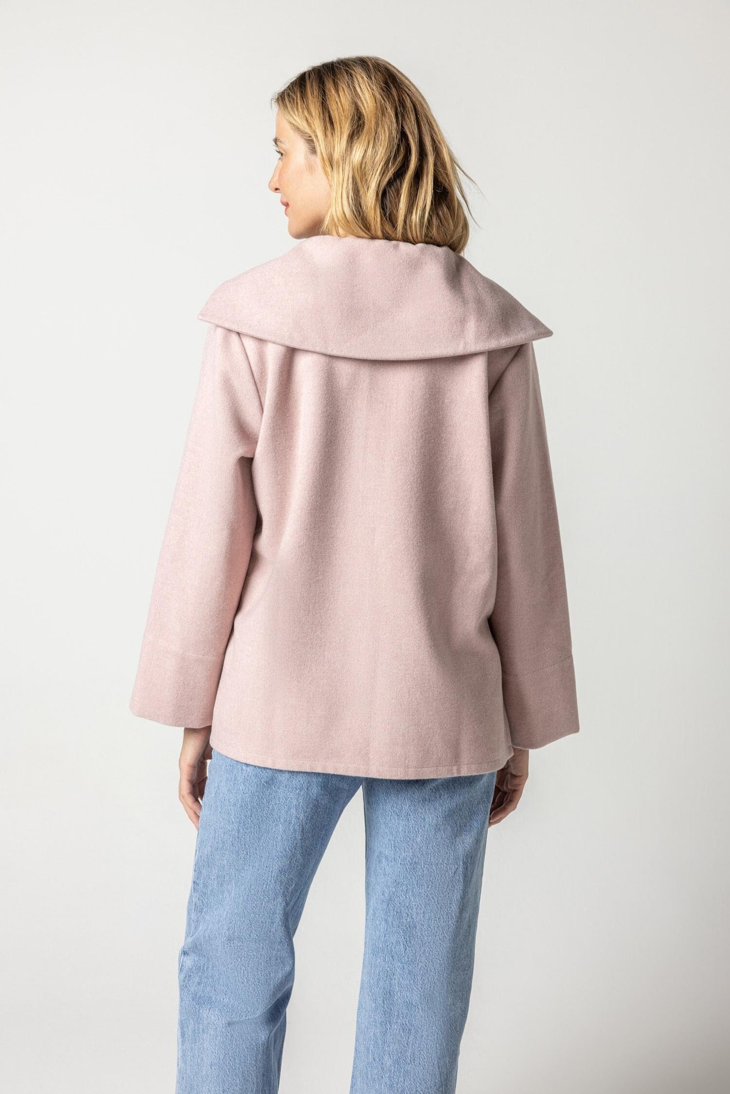 Long Sleeve Split Neck Pullover Womens Jacket Pink Quartz A2